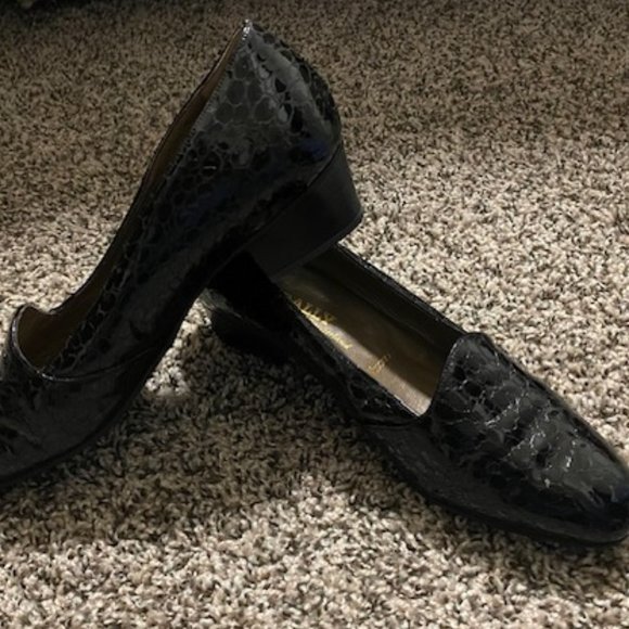 New BALLY * Vasano BLACK CROC Patent LEATHER Block Heel LOAFERS PUMPS * 7.5 / 8 - Picture 5 of 10
